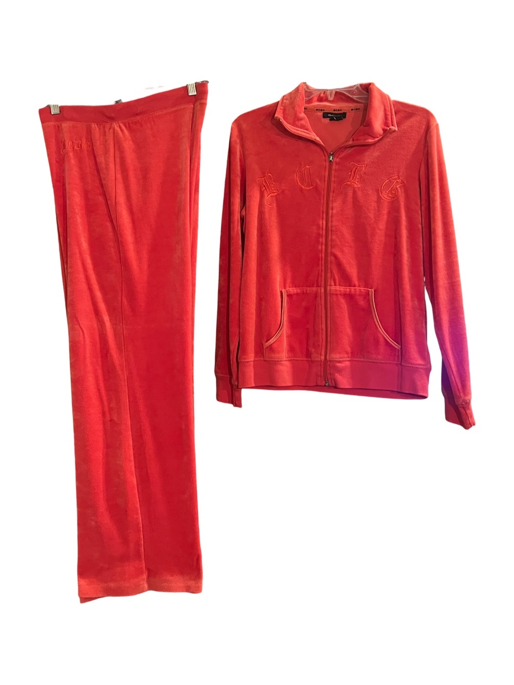 BCBG MaxAzria Orange Velour Tracksuit Large Jacket Pant